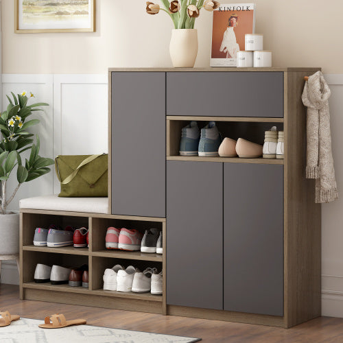StrideNest™ – 2-in-1 Shoe Storage Bench & Cabinet