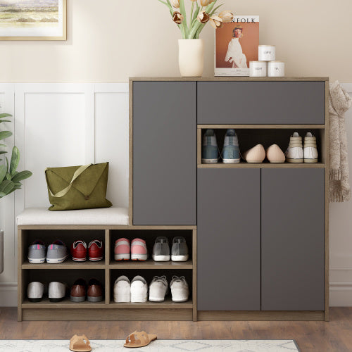 StrideNest™ – 2-in-1 Shoe Storage Bench & Cabinet